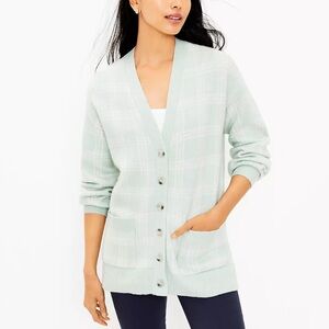 Loft Plaid V Neck Pocket Cardigan